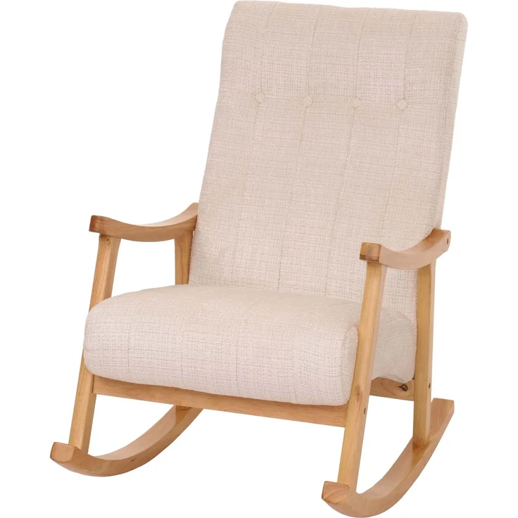 Schaukelstuhl HWC-K10, Relaxsessel, Holz FSC® Stoff/Textil Chenille (465g/m²) ~ creme, Gestell natur – Bild 9