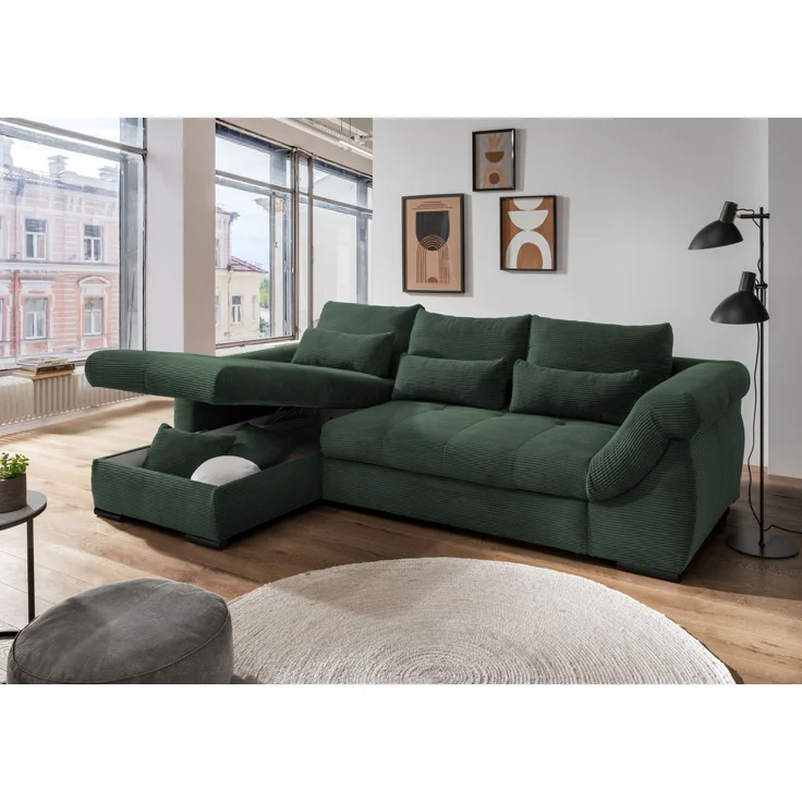 Polsterecke >Felicia< in moosgrün, Cord - 302x89x188cm (BxHxT) – Bild 4