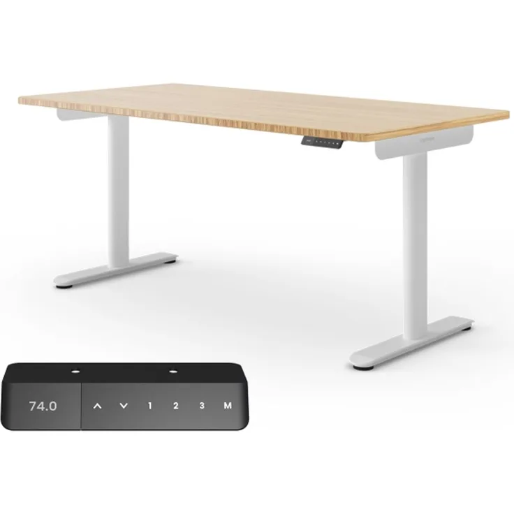 Ergotopia Desktopia One I Elektrisch höhenverstellbarer Schreibtisch I Tischplatte: 160x80cm, Bambus Echtholz I Gestell Weiß I Top Preis-Leistung