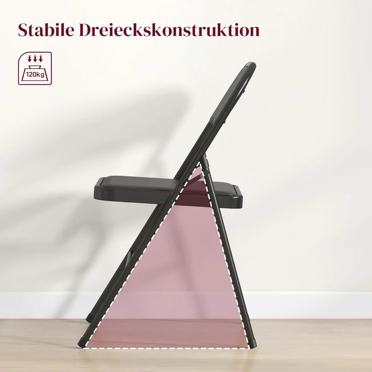 HOMCOM Klappstuhl gepolsterte klappbare Stühle, Indoor, mit Kissen (Gepolsterte klappbare Stühl, 1 St), für Büro, Rezeption, Wartezimmer, Party, Schwarz – Bild 5