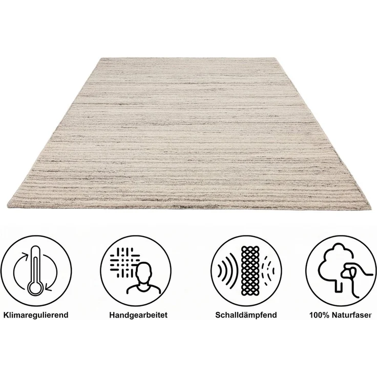 THEKO Wollteppich Janne, Berber Teppich, Wolle, meliert, handgearbeitet, rechteckig, Höhe: 20 mm, handgetuftet, Wohnzimmer, Schlafzimmer, Esszimmer – Bild 3