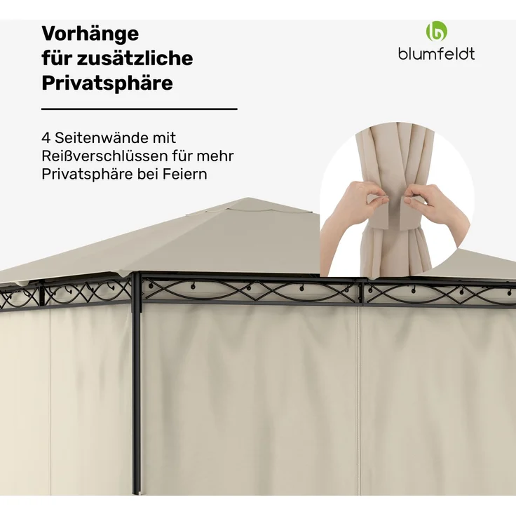Blumfeldt Mondo - Pergola Partyzelt Gartenzelt Gazebo, Größe: 2,95 x 2,6 x 2,95 m (BxHxT), 4 Seitenteile, EasyMount Concept, Witterungsschutz: UV / Wind / Regen, dunkelgrau – Bild 9
