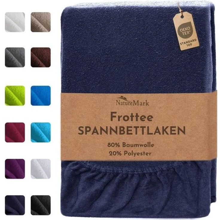 NatureMark Spannbettlaken 2er-Set Frottee Kinder-Spannbetttuch 70x140 cm, 80% Baumwolle / 20% Polyester, Gummizug: rundum, (1 Stück), blau) – Bild 4