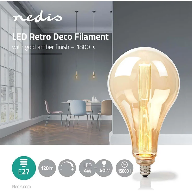 LED-Filament-Lampe E27 | PS165 | 3.5 W | 120 lm | 1800 K | Dimmbar | Mit Gold Amber Finish | Retro Style | 1 Stück – Bild 2