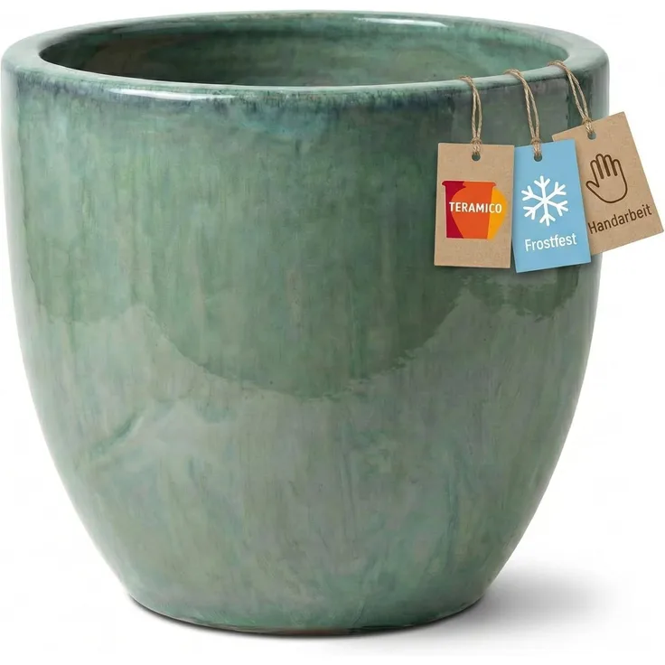 Keramik Blumentopf Eggpot Grün Ø 21cm - Frostfest Pflanzkübel Glasiert Rund