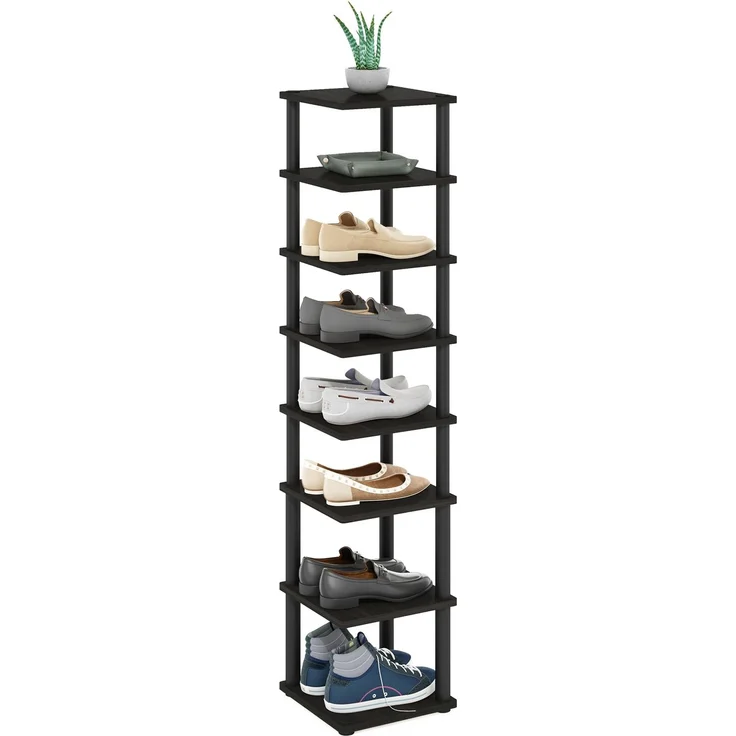 Furinno Turn-N-Tube 8-stufig Vertikaler, platzsparender, freistehender Schuhturm, Schuhregal für den Eingangsbereich, Espresso/Schwarz