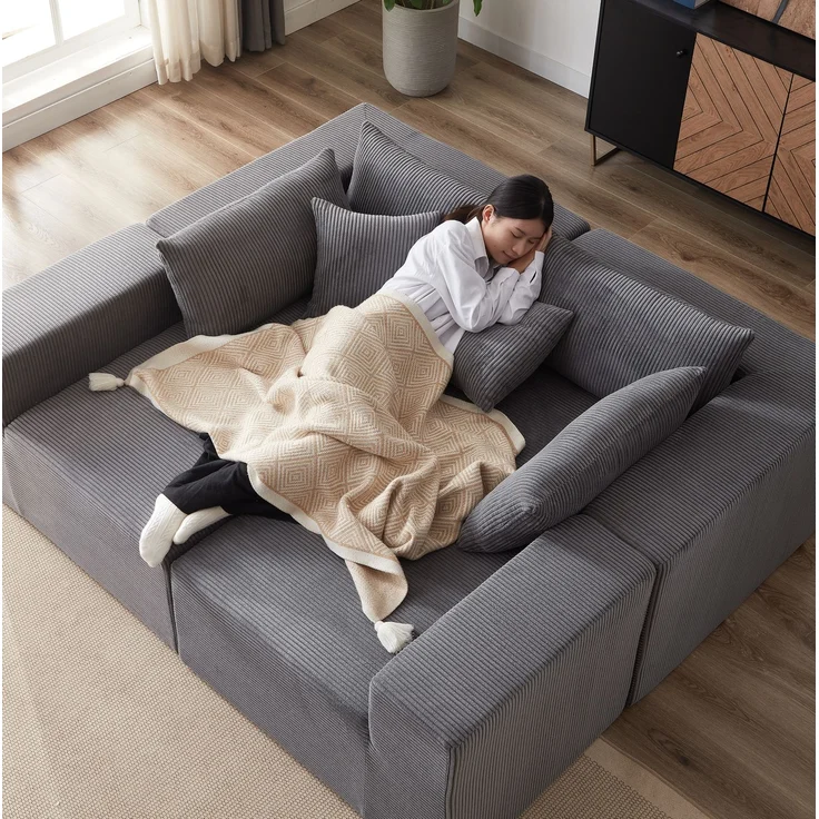 Modulares Ecksofa 264 x 167 x 71 cm in Grau – L-Form mit Cordbezug, 4-teilig – Bild 2