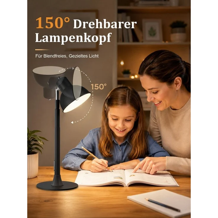 Lapamax Stehlampe Höhenverstellbare LED Tischleuchte 45–145 cm, 3 Lichtfarben, USB, dimmbar, LED, warmweiß, neutralweiß, kaltweiß, 150° schwenkbar Leselampe mit USB-Anschluss und Metallfuß – Bild 4