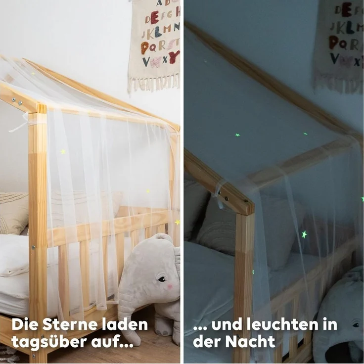 lilimaus Betthimmel Leuchtender Betthimmel mit Sternen für Kinder Hausbetten, Leuchtender Sternenhimmel für Kinder-Hausbetten, 90x200 & 120x200 cm – Bild 2