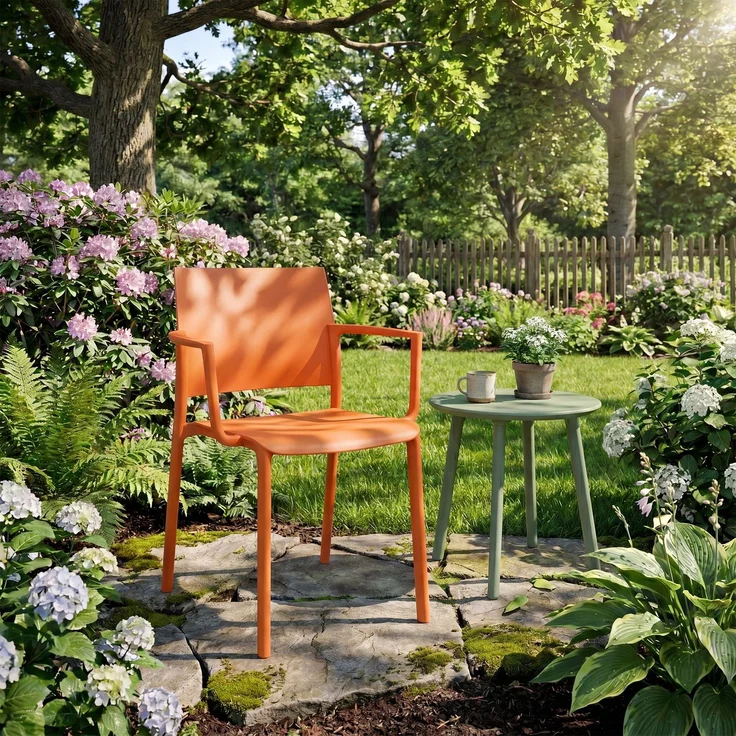 CLP Gartenstuhl wetterfest Valtor UV-beständig mit Armlehnen belastbar bis 150 kg,orange – Bild 3