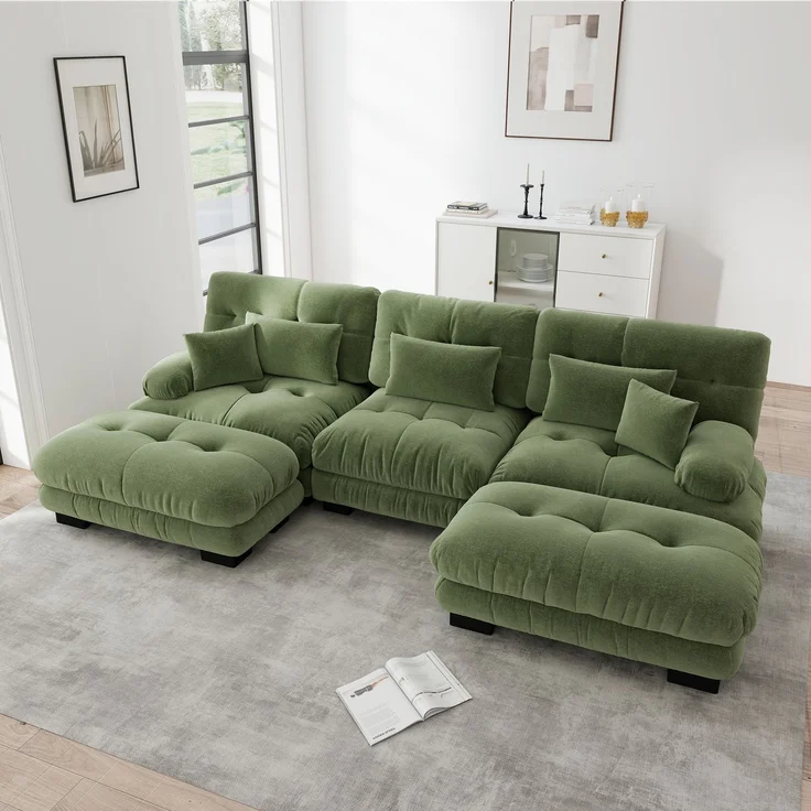 Wohnora-Luxuriöses Modulares Ecksofa - Übergroßes U-förmiges Cloud Couch für Wohnzimmer, Tiefensitz Verwandelbares Schlafsofa mit Ottoman, Chenille Grünes,H 81cm x T 313cm x B 145cm,Grün – Bild 3