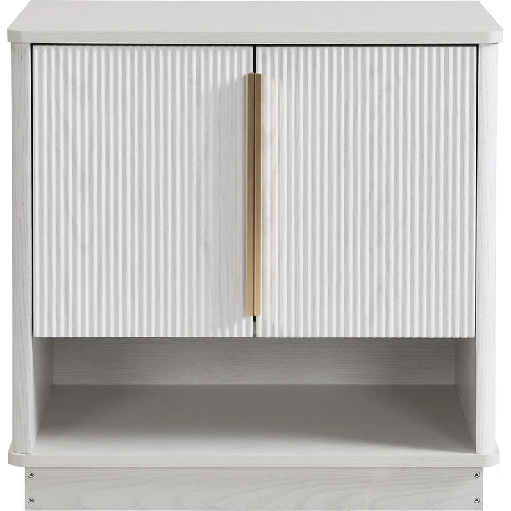 Schuhschrank weiß Holzoptik, 60x40x61 cm, mit 2 Türen & offenem Fach, goldene Griffe – Bild 6