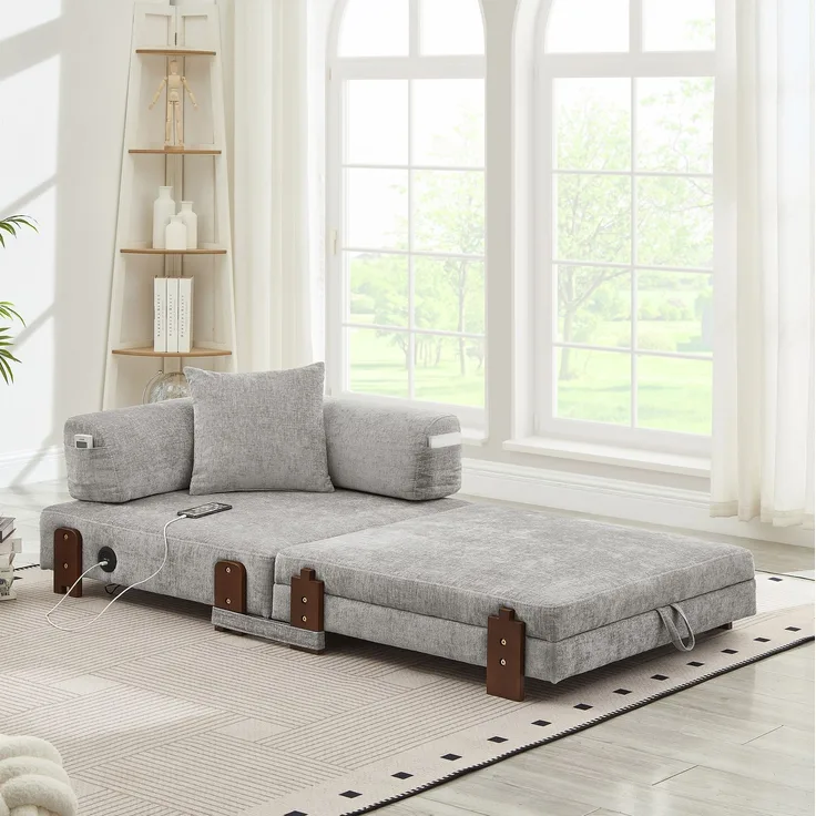 Schlafsofa mit Schlaffunktion, USB-Anschluss & Stauraum, 84x170,5x48 cm, Hellgrau