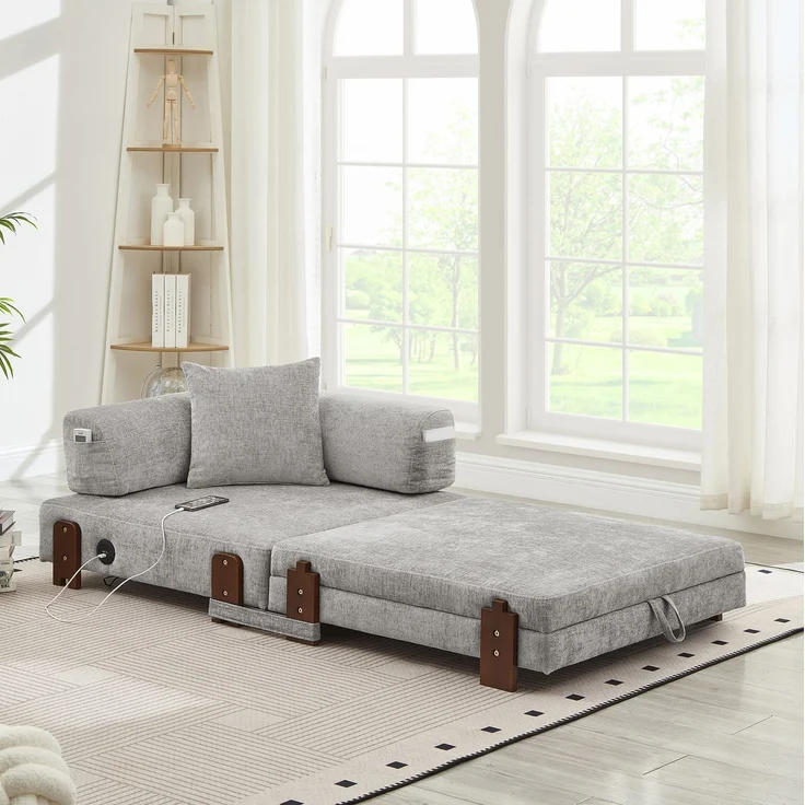 Schlafsofa mit Schlaffunktion, USB-Anschluss & Stauraum, 84x170,5x48 cm, Hellgrau – Bild 1