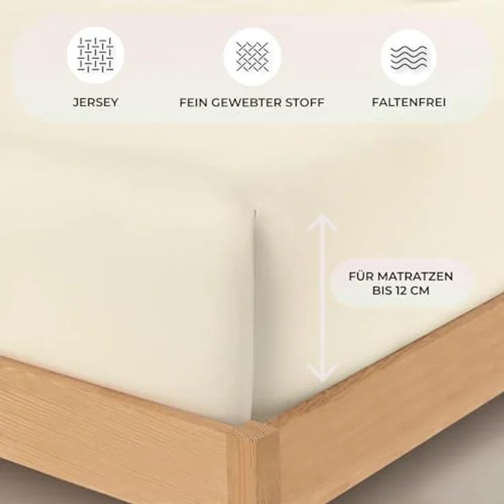 Buymax® Topper Spannbettlaken 180x200 cm Spannbetttuch 100% Baumwolle Jersey für Matratzentopper bis 12 cm Matratzenhöhe Bettlaken für Boxspringbett Topper, Beige – Bild 4