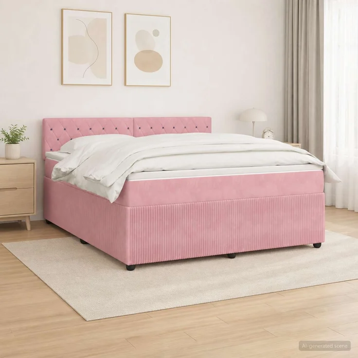 vidaXL Boxspringbett mit Matratze mit Kopfteil Rosa 160 x 200 cm Samt 3453172 – Bild 1