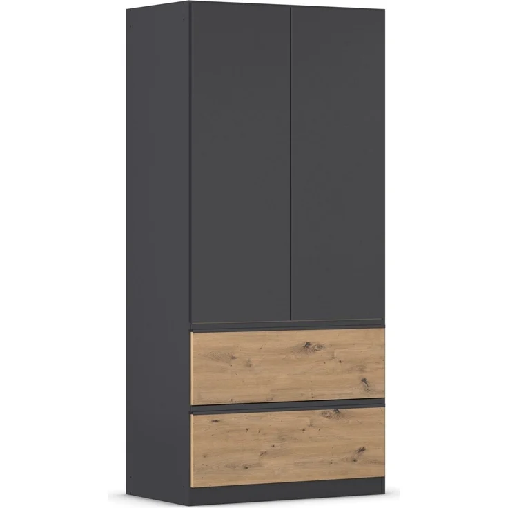 rauch Kleiderschrank, Drehtürenschrank COSTA, 2-türig, 2 Schubkästen, push-to-open, Grau metallic, 91 x 197 x 54 cm – Bild 3