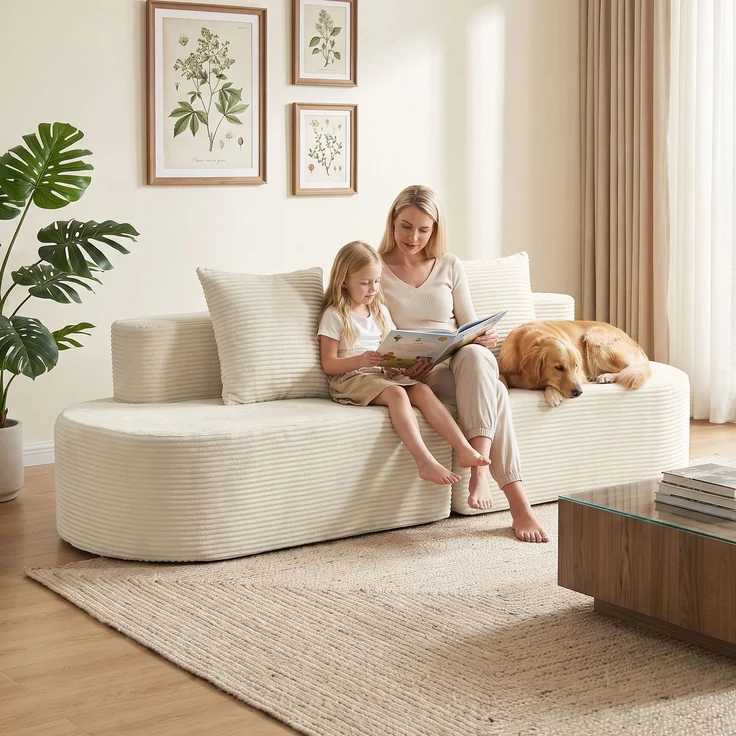 HOMCOM 3-Sitzer-Sofa, Polyester, Schaumstoff, Beige, 245 x 86 x 82 cm – Bild 9