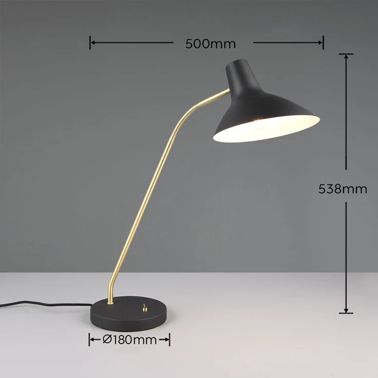 Tischleuchte, schwarz, gold, verstellbar, H 54 cm – Bild 10