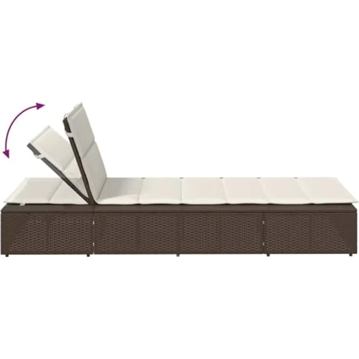 vidaXL Sonnenliege mit schwebender Auflage, Braun, Poly Rattan, verstellbare Rückenlehne, dick gepolsterte Kissen – Bild 4