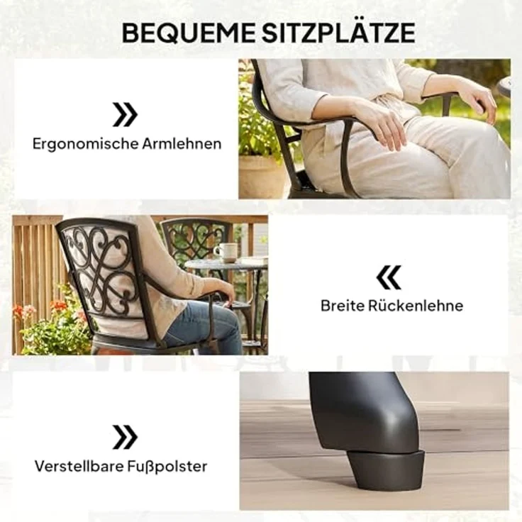 Outsunny Balkonset mit 2 Stühlen, Sonnenschirmloch, (Garten Bistro Set, 3-tlg, Antik Bistro Gartenmöbel), für Garten Terrasse Schwarz – Bild 6