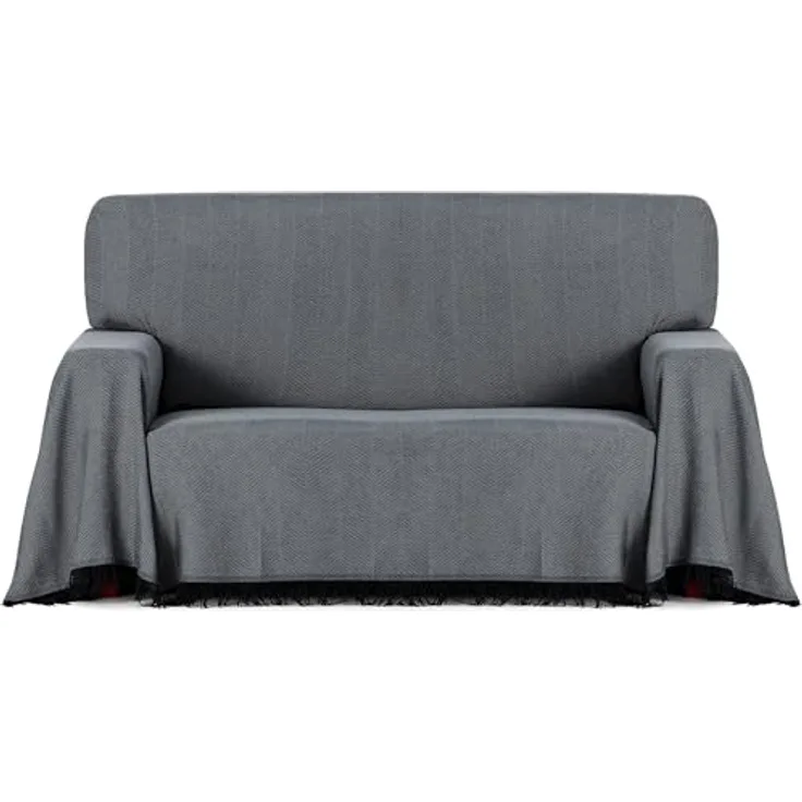 ECOMMERC3 Mehrzweck-Überwurf aus Jacquard-Stoff mit Fransen, Größe 230 x 260 cm, ideal für Sofa und Bett, atmungsaktiv und weich, Dunkelgrau