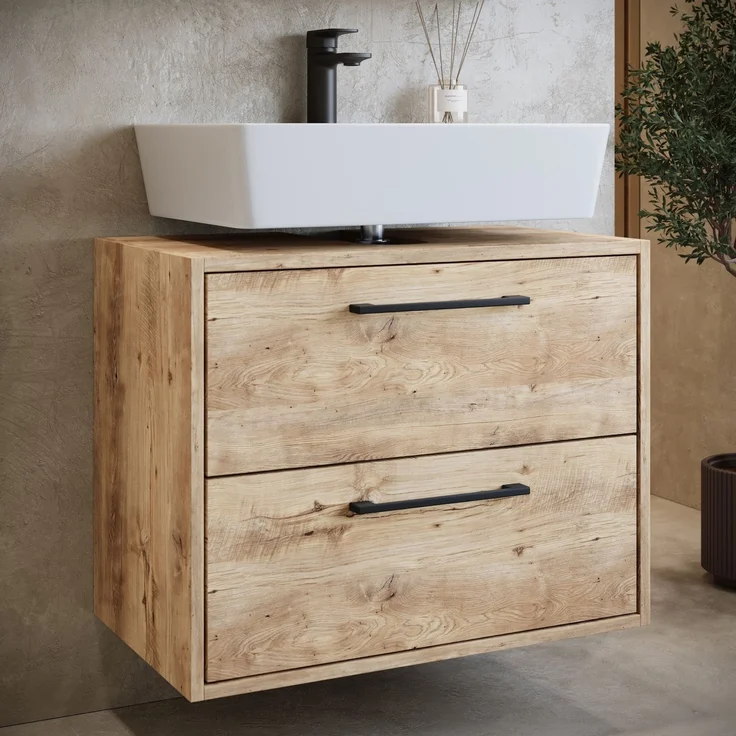 Waschbeckenunterschrank Florence 60 x 35 cm Kastanie Eiche - Hängender Badezimmerschrank mit 2 Schubladen – Bild 2