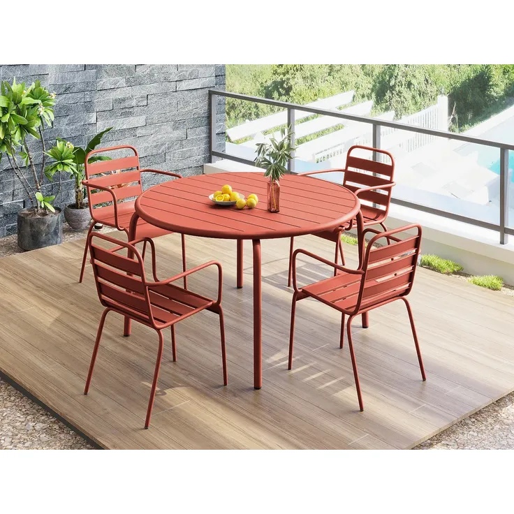 Vente-unique - MIRMANDE Gartenessgruppe Metall Rot - B 110 cm59 cm x H 74 cm79 cm x L 110 cm56 cm