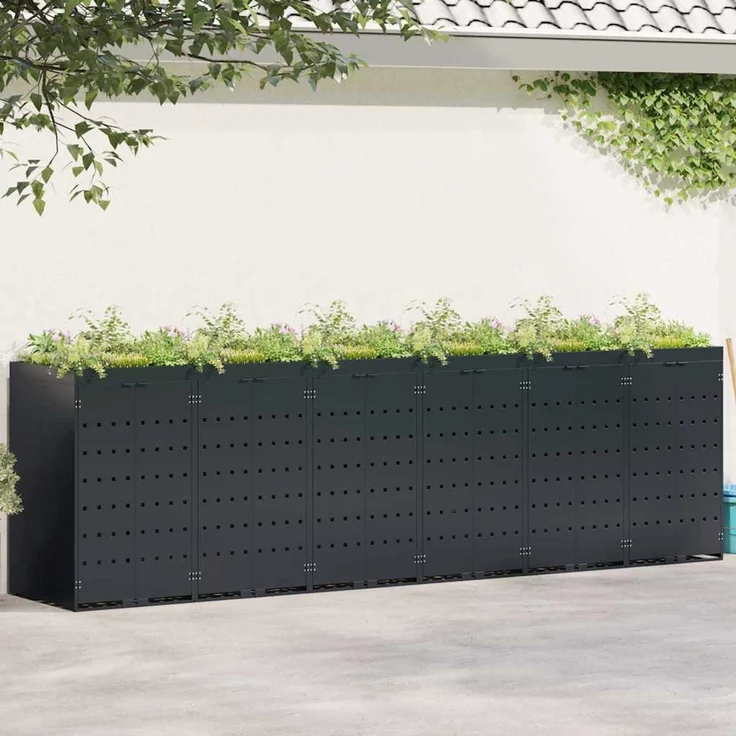 vidaXL Wagenmüllbehälter für 6 Behälter Schwarz 408 x 77,5 x 121,5 cm 3394742 – Bild 1