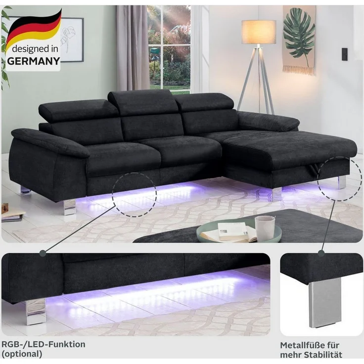 COTTA Ecksofa Komaris L-Form, mit Kopfteilverstellung, wahlweise Bettfunktion,Stauraum & Beleuchtung – Bild 3