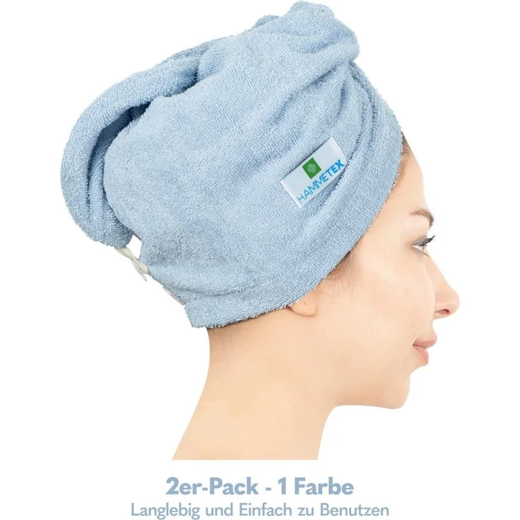 HAMMETEX Turban-Handtuch 2er Set Haarturban Damen, 100% Baumwolle, Flauschig & Schnelltrocknend, Frottier (Set, 2-St), Uni-Farben, weich – Bild 2