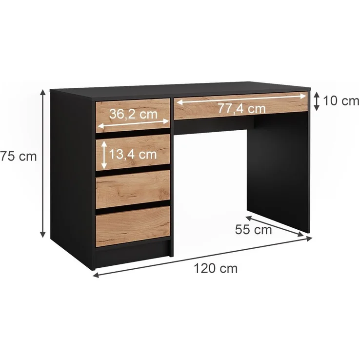 Schminktisch Sherry Anthrazit/Goldkraft Eiche 120 x 75 cm ohne Spiegel Vicco – Bild 3