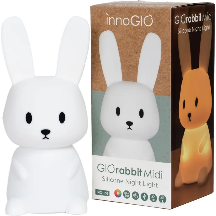 innoGIO GIORabbit Midi Nachtlicht 2 in 1 für Kinder, sensorische Farben zur Sinnesentwicklung, ideal für Reisen