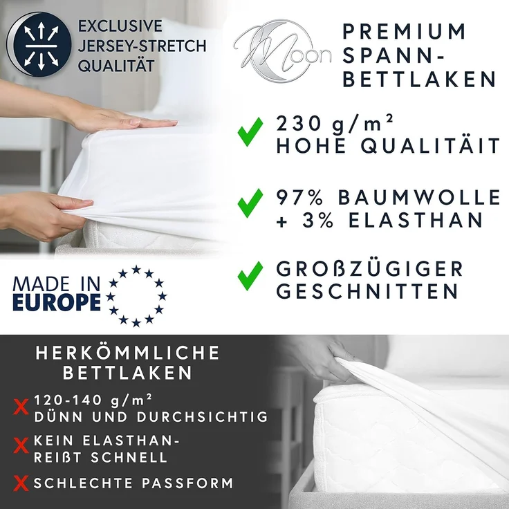 MOON Heimtextilien Spannbettlaken MOON-Luxury Spannbettlaken Jersey Stretch 230g/m², 97% Mako-Baumwolle 3% Elastan – Bild 7
