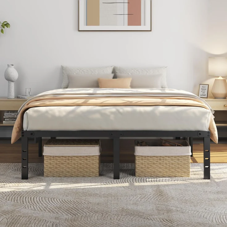 Yaheetech Bettrahmen 36cm H Metallbett mit Lattenrost, Bettgestell aus Metall, Modern Doppelbett Einzelbett Leichte Montage, Schwarz 160x200 cm – Bild 1