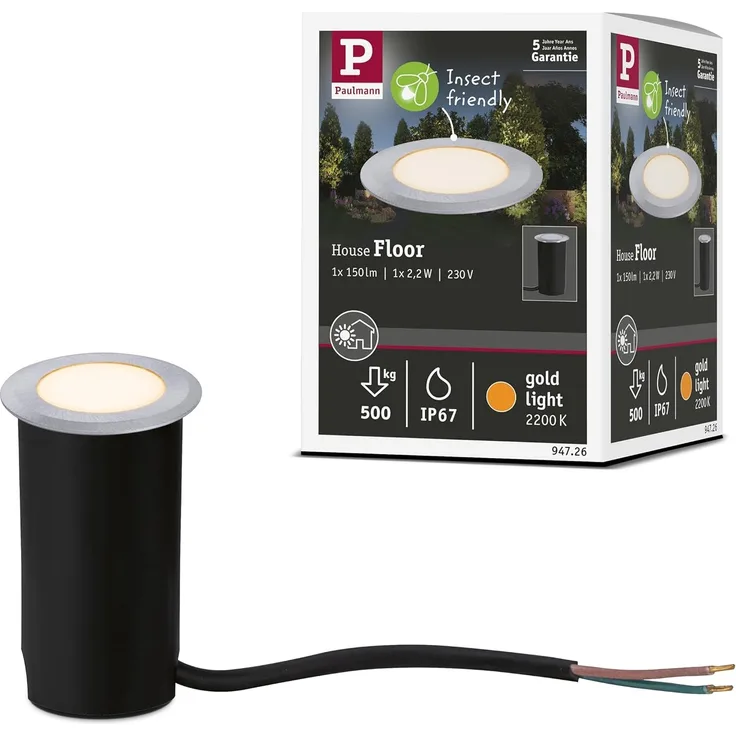 Paulmann 94726 LED Bodeneinbauleuchte Goldlicht insektenfreundlich rund 50mm