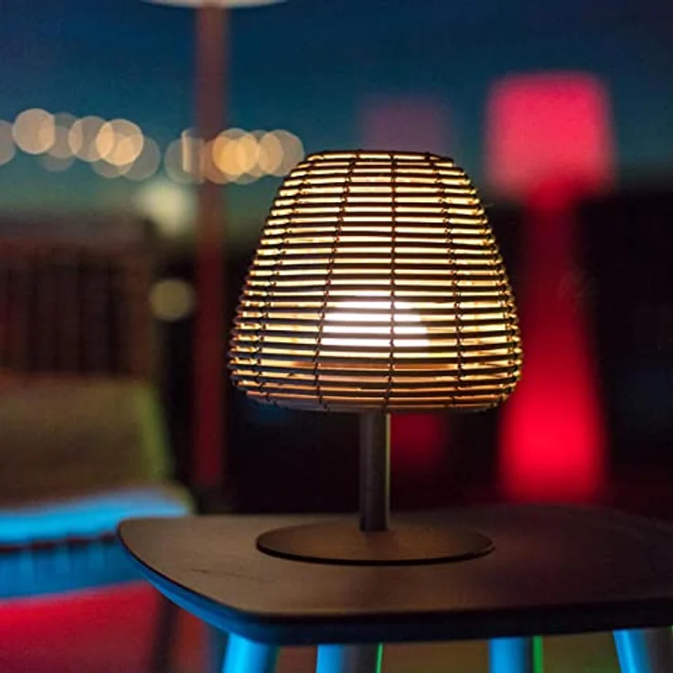 LUMISKY Bohème, kabellose LED-Nachttischlampe aus Rattan und Stahl, dimmbar, weiß, spritzwassergeschützt, 25 cm Höhe – Bild 8