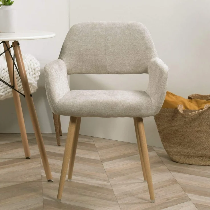 MEUBLE COSY Esszimmerstühle 4er Set Küchenstuhl Polsterstuhl mit Armlehne Sessel aus Stoff Wohnzimmerstuhl Metallbeine, Beige, 56 x 56 x 78 cm – Bild 7