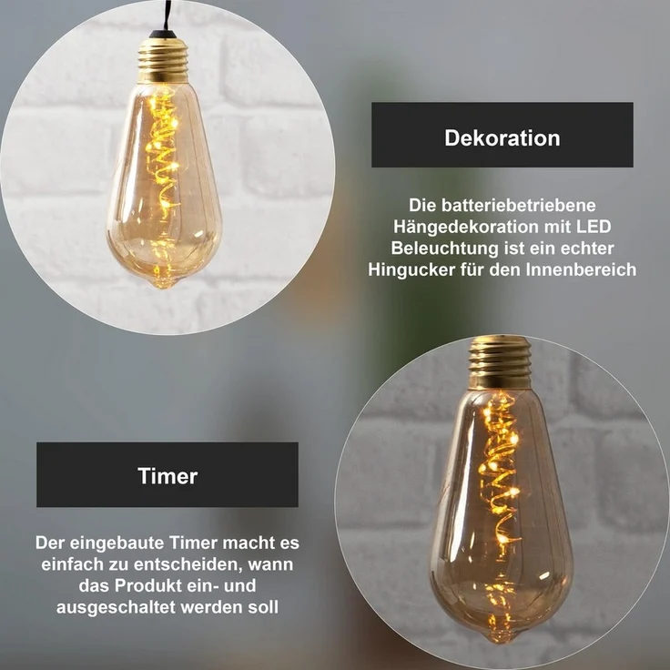 LED-Deko-Licht "Glow", 5 warmw. LED, Amber-Glas – Bild 3