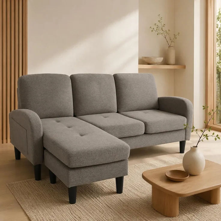 DESVIAE Sofa mit flexibel montierbarer Chaiselongue 166x77x118 cm Baumwoll-Leinen-Bezug Antik-Dunkelgrau