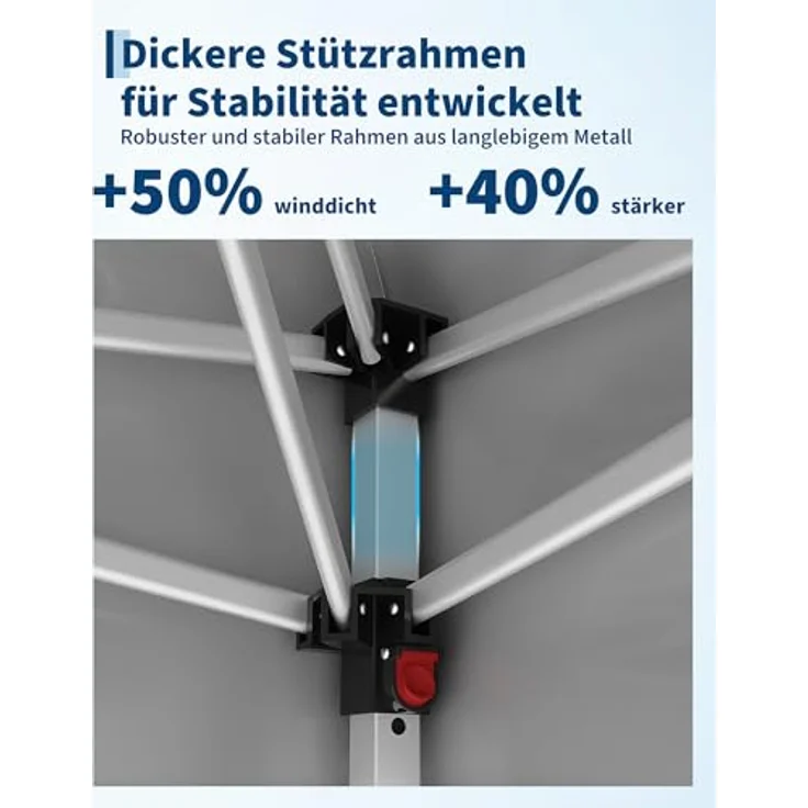 Faltpavillon 3x3 m wasserdicht stabil mit 4 Seitenwänden – Pop up Pavillon faltbar aus 420D Oxford, UV-Schutz 50+, 3-Fach höhenverstellbar, Partyzelt mit Tragetasche für Garten & Outdoor (Blau) – Bild 6
