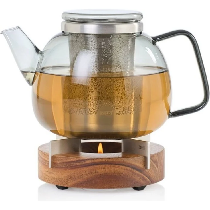 AdHoc Teekanne YUNA im Set mit Stövchen TUTO, 1,2 l, (Spar-Set, 2-St), edle Glaskanne in Rauchgrau mit Feinfilter und Stövchen – Bild 4