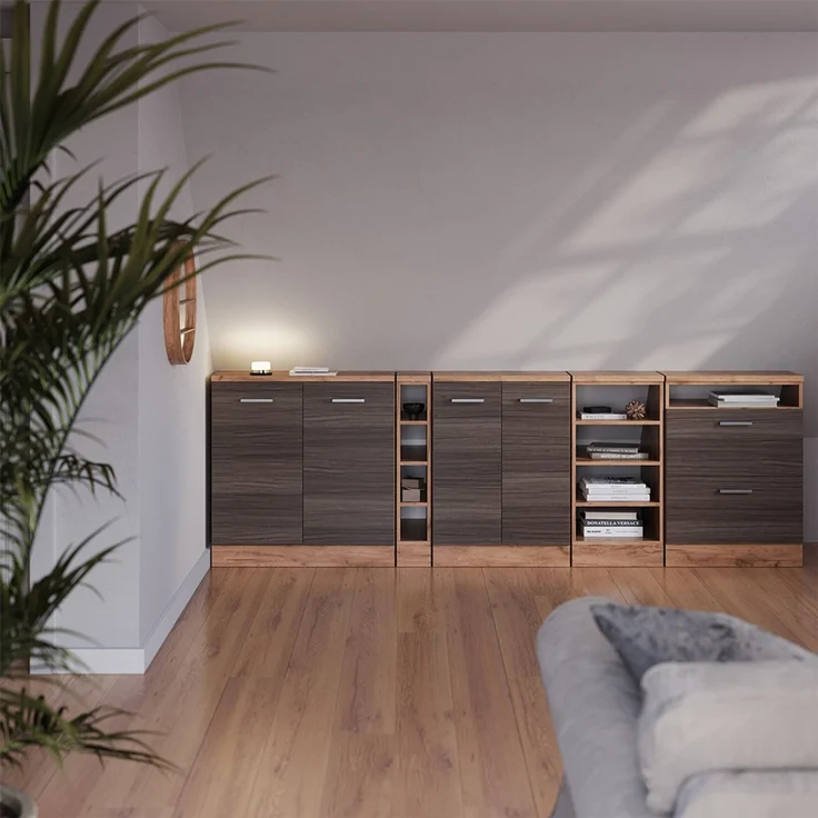 Küchenschrank für Dachschrägen R-Line Edelgrau 210 cm 5er Set Schrankkorpuss 60 cm Tiefe Vicco – Bild 4