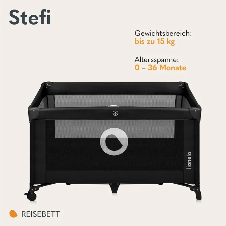 lionelo Baby-Reisebett Stefi, 120x60 cm Tragetasche Klappbaren Seiteneingang – Bild 2