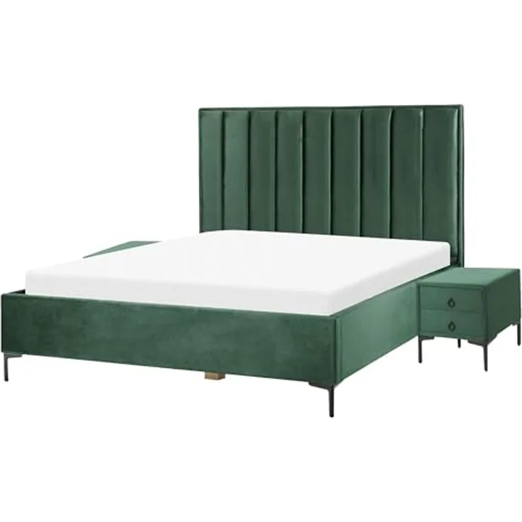Schlafzimmer Set SEZANNE 180 x 200 cm Samtstoff Dunkelgrün