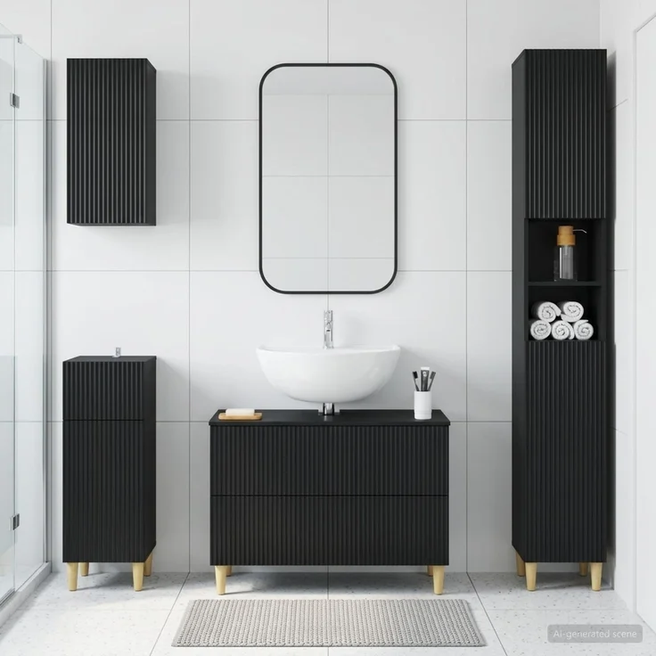 vidaXL 4-teiliges Badezimmer-Schrank-Set ARNHEM Schwarz Holzwerkstoff 3417928 – Bild 1