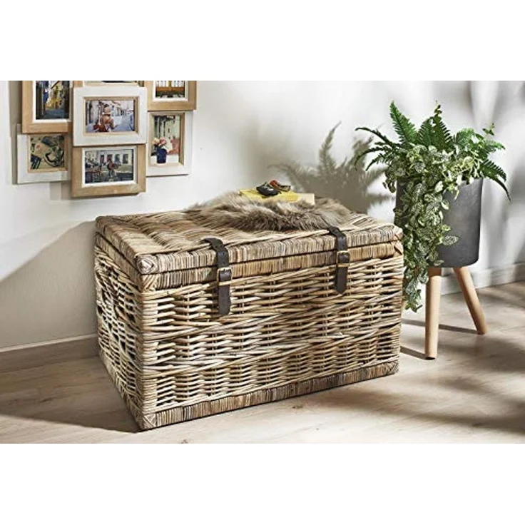 Kobolo Truhe Sitztruhe aus Rattan mit Griffen Kubu Grau 70 cm (1 St), mit Stauraum – Bild 5