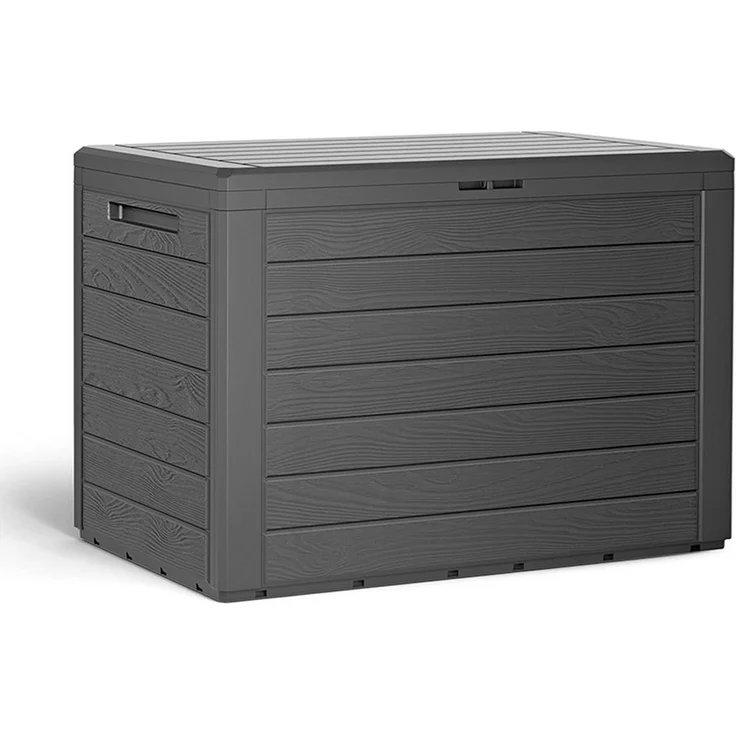 Casaria Auflagenbox Lille (1 St), Balkonbox Holzoptik Stecksystem Griffmulden Abschließvorrichtung Grau – Bild 5