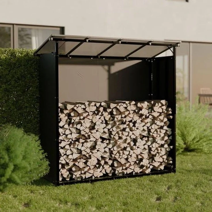 Juskys Kaminholzregal mit Dach - 185 cm, Metallregal für Brennholz, wetterfest, UV-beständige Plane, erhöhte Bodenfreiheit, Outdoor – Bild 2
