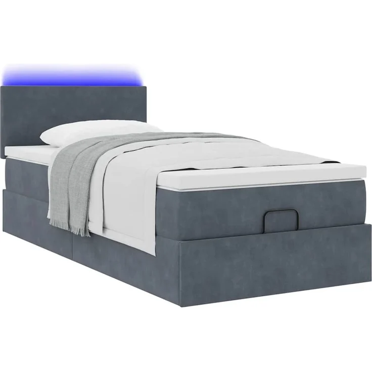 vidaXL Ottoman-Bett mit Matratze & LEDs Dunkelgrau 100x200 cm Samt 3312531 – Bild 4